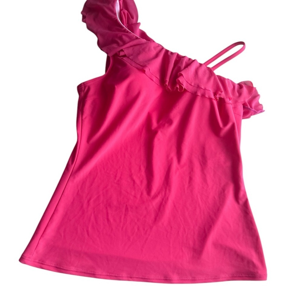 Be Creative swim top Women's Pink One-Shoulder Ruffle Top size 12 - Picture 3 of 16
